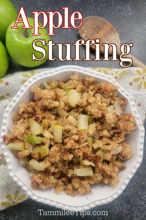 Easy Apple Stuffing Recipe is the perfect Thanksgiving side dish! A semi-homemade cooking hack using premade stuffing and a few extra ingredients. The perfect Thanksgiving recipe using a Stuffing Mix. Apple Stuffing Recipes Thanksgiving, Apple Dressing Thanksgiving, Stove Top Dressing Recipes Thanksgiving, Stuffing With Apples, Semi Homemade Stuffing Recipes, Apple Stuffing Recipes, Apple Stuffing, Stovetop Stuffing With Apples, Semi Homemade Stuffing