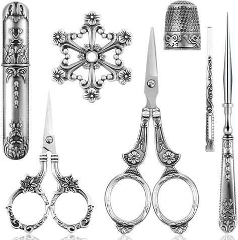 Gothic Scissors, Vintage Scissors Tattoo, Victorian Scissors, Vintage Doodles, Sewing Tattoo, Antique Sewing Kit, Cybersigilism Tattoo, Sewing Tattoos, Antique Scissors