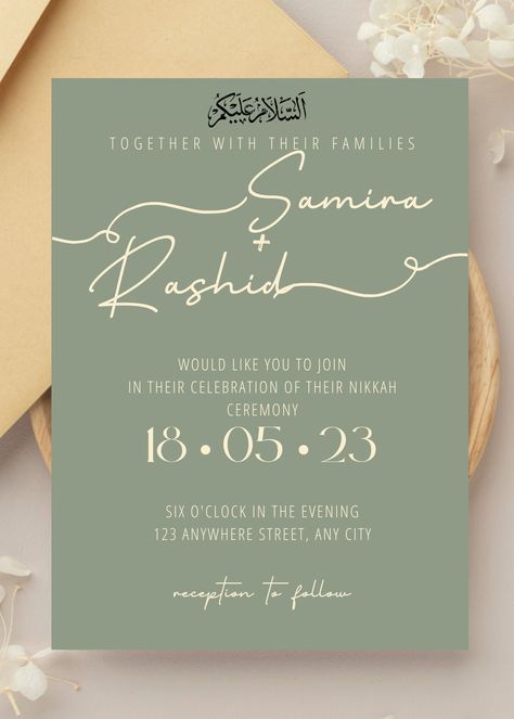 Sage Green Nikkah Wedding Invitation Digital Download Green Nikkah, Nikkah Invitation, Nikkah Wedding, Wedding Invitation Digital, Invitation Digital, Wedding Invitation Paper, May 11, Paper Template, Last Minute Gifts