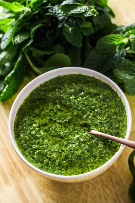 Mint Chimichurri, Chimichurri Shrimp, Foodgawker Recipes, Spreads Recipes, Shrimp Sauce, Mint Sauce, Cauliflower Fried Rice, Chimichurri Sauce, Pita Chips