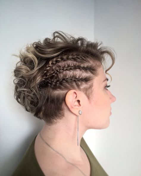 Elegant Braids For Short Hair, Braids On Pixie Hair, Braided Hairstyles With Undercut, Short Hair Braids Hairstyles, Boho Short Hairstyles, Fantasy Hairstyles Short, Viking Braids Female Short Hair, Viking Hair Short, Short Braided Hair Styles