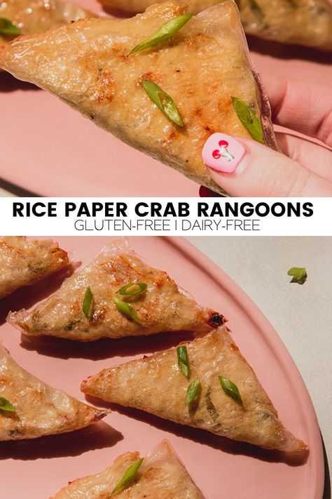 Rice Paper Crab Rangoons (Gluten & Dairy Free) - Unbound Wellness Paper Crab, Crispy Rice Paper, Rice Paper Recipes, Crab Rangoons, Unbound Wellness, Rice Paper Wrappers, Gf Dinner, Dairy Free Cream Cheese, Gluten Dairy Free