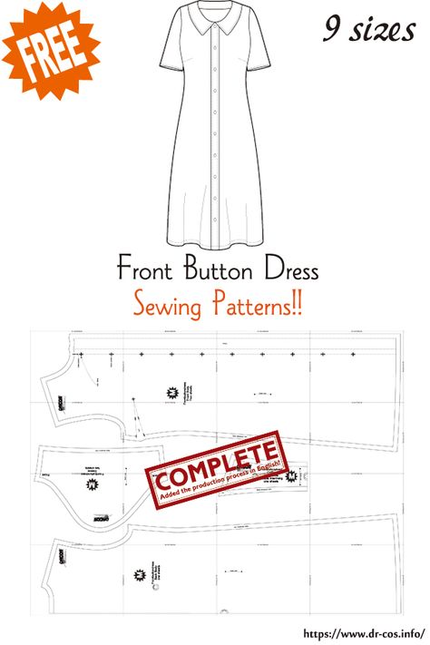 Button Down Dress Pattern Free, Mood Free Sewing Patterns Dress, Dress Blueprint Sewing Patterns, Mood Sewciety Free Patterns Dress, Button Front Dress Sewing Pattern, Front Button Dress, Cloth Pattern, Free Pdf Sewing Patterns, Free Sewing Patterns