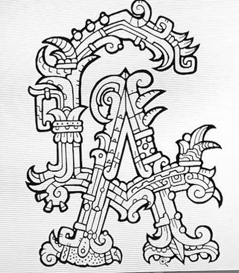 Aztec Lettering, Aztec Sketch, Aztec Font, Aztec Art Drawings, Aztec Letters, Aztec Tattoos Sleeve, Aztec Drawing, Lion Art Tattoo, Aztec Artwork