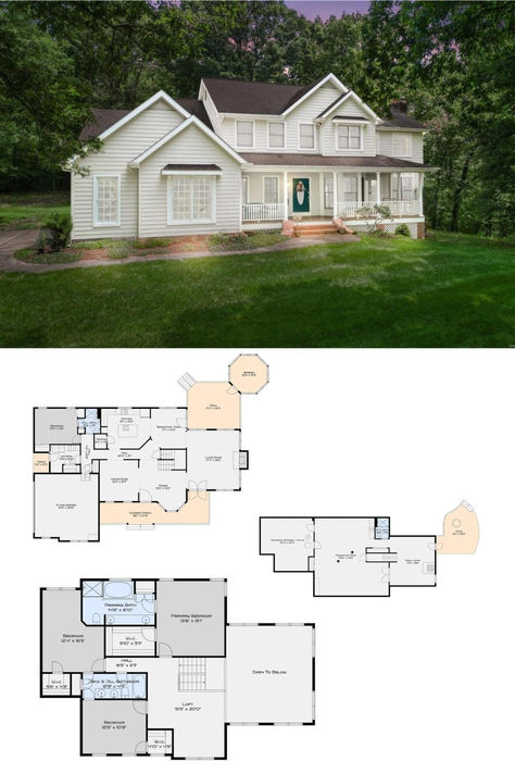 4-Bedroom Home with Guest House and 2-Car Garage (4,250 Sq. Ft. Floor Plan) House Connected To Guest House, House With Separate Guest House, Mansion Floor Plan, Wrap Around Porch, Floor Layout, 4 Bedroom House, Spacious Living, Small House Plans, Guest Suite