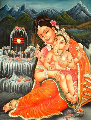 Goddess Parvati | Goddess Parvati and Lord Ganesh Pictures | Hindu Devotional Blog Baby Ganesha, Indian Painting, Shiva Shakti, Divine Mother, Shiva Art, God Pictures, Hindu Deities, Indian Gods, Hindu Art