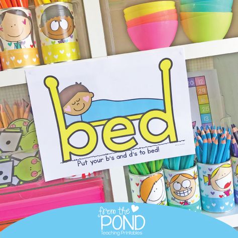 B and D Reversals - Put Your Bs and Ds to Bed B And D Reversals, B And D, From The Pond, First Grade Writing, Ela Activities, Preschool Arts And Crafts, Pre Kindergarten, Classroom Printables, Learning To Write