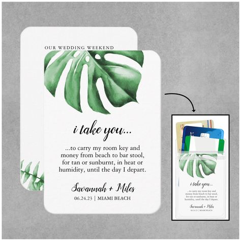 New digital download in my Etsy shop! Badge holder inserts with a cute message on the front and your wedding weekend itinerary on the back. All text is easily editable. Perfect to gift your hotel guests at your tropical beach wedding weekend. Simply insert into separately purchased badge holders and guests will have wedding details along with their key cards, credit cards and cash for weekend-long convenience! Shop coordinating items in my Etsy shop. Link in bio. #badgeholder #insert #keycardhol Destination Wedding Itinerary, Wedding Itinerary Template, Wedding Weekend Itinerary, Cute Message, Tropical Beach Wedding, Welcome Bag, Wedding Itinerary, Weekend Itinerary, Keys Wedding