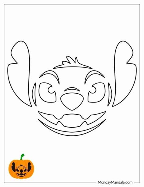 Disney Stitch Pumpkin Stencil, Stitch Halloween Pumpkin Carving, Lilo Pumpkin Carving, Easy Pumpkin Carving Ideas Stitch, Pumpkin Carving For Long Pumpkins, Monsters Inc Pumpkin Carving Stencil, Easy Stitch Pumpkin Carving, Pumpkin Designs Easy Carved, Tooth Pumpkin Carving Ideas