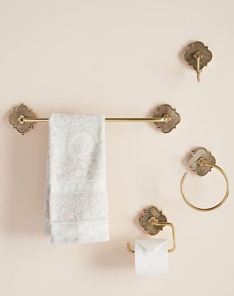 Recent saves ✨ Decorative bath hardware is an easy and afordable way to switch up your bathroom style! 🛁 Which pieces would you choose?? #moodboard #summermood #summerinspo #summerdesign #interiordesign #mbsinteriors Master Bath French Country, French Country Towel Rack, French Vanity Light, French Country Powder Room Ideas, Bathroom Decor French Country, French Country Bathroom Design, French Country Master Bath, French Country Bathroom Lighting, French Country Cottage Bathroom