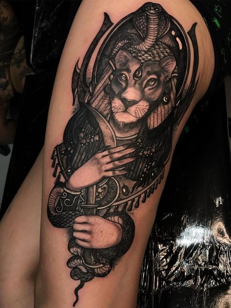 Sekhmet tattoo by morriganblackart #morriganblackar #sekhmet #lioness #Egyptiantattoos #egyptian #egypt #ancient #esoteric #history | Feb 23rd 2021 | 1530532 Sekhmet Tattoo, Bast Tattoo, Eye Of Ra Tattoo, Bastet Tattoo, Egyptian Cat Tattoos, Nefertiti Tattoo, Egyptian Tattoos, Scarab Tattoo, Egyptian Eye Tattoos