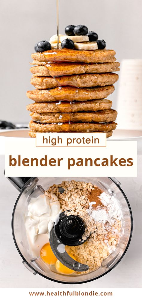 Protein Packed Oatmeal, Oatmeal Blender Pancakes, Yogurt Eggs, Oat Pancake Recipe, Easy Protein Pancakes, Greek Yogurt Eggs, Blender Pancakes, Greek Yogurt Pancakes, Yogurt Pancakes