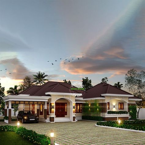 Kerla Design House, House Colour Exterior, Simple Modern House Design Exterior, Contemporary House Exterior Kerala, Single Story House Design, Bedroom Elegant, Bungalow Style House Plans, House Design Trends, Classic House Exterior