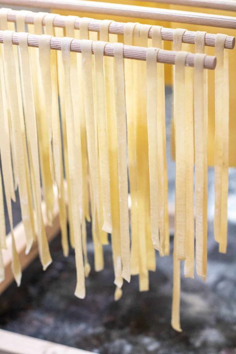 This Fresh Homemade Pasta from scratch may seem daunting and like a lot of work to make yourself, but once you do you'll wonder why you haven't before. It's made with just a few simple ingredients and may be easier than you think to make! #pasta #homemade #recipe #dough #fresh Sourdough Pasta Recipe, Pasta Drying Rack, Homemade Pasta Dough, Kitchenaid Pasta, Pasta Homemade, Pasta Pasta, Pasta Dough, Pasta Maker, Homemade Recipe