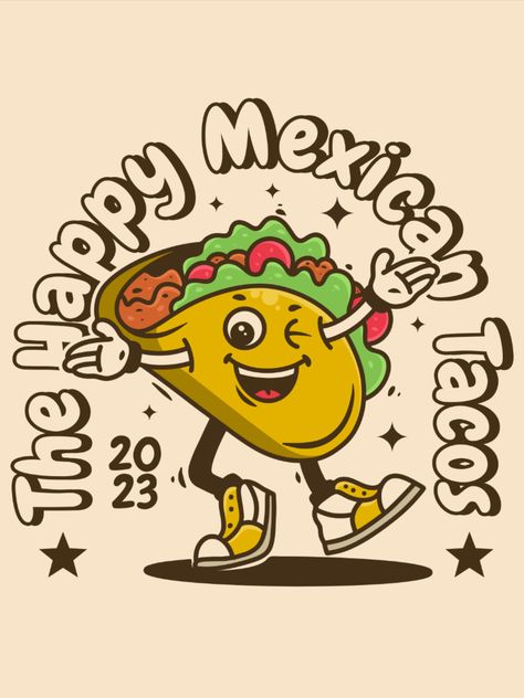 Taco Character, Taco Cartoon, Taco Man, Graphic Cartoon, Mexican Men, Mexican Tacos, Rubber Hose, Riding Bike, Branding Ideas