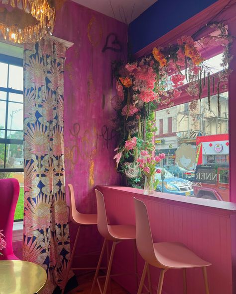 Instagrammable NJ Coffee Shop 📍☕️🌸✨ @innercitycafe pink walls, floral vibes and delicious coffee is the perfect form of self care. The interior is feminine, full of culture, has a cozy corner to read or study and a cute cart with games and coffee talks. The coffee shop can also be rented for private events. They also have merchandise for purchase. So here is your sign to finally schedule that coffee date and experience the prettiest, feminine and pink floral café in NJ. Follow me for mor... Pink Coffee Shop, Coffee Talk, Pink Coffee, Delicious Coffee, Coffee Date, Pink Walls, Cozy Corner, Private Event, The Coffee