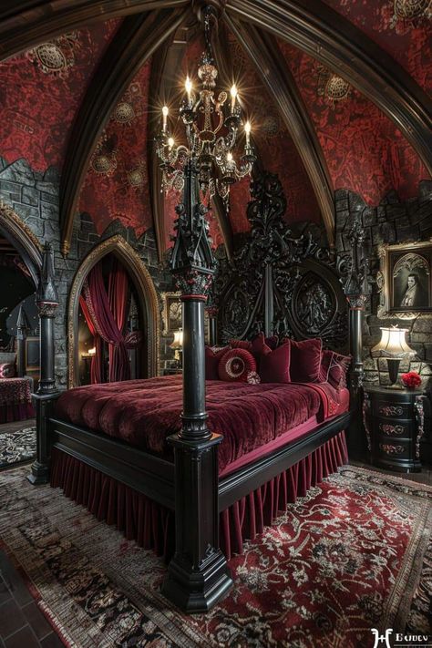 Gothic Bedroom Ideas Diy, Gothic Bedroom Ideas Victorian, Gothic Bedroom Aesthetic, Victorian Gothic Bedroom, Gothic Bedroom Furniture, Gothic Bedroom Ideas, Victorian Gothic Decor, Gothic Decor Bedroom, Goth Bedroom