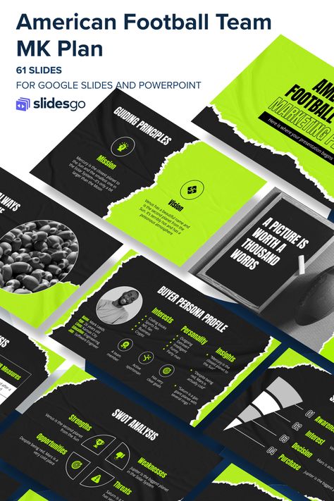 Football Presentation, Cool Presentation, Ppt Template Design, Powerpoint Layout, American Football Team, Ppt Design, Presentation Design Template, Green Neon, Power Point Template