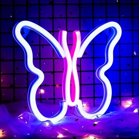 Butterfly Neon Signs Lights for Bedroom Wall Decor, USB or Battery LED Neon Night Light Wall Decoration, Aesthetic Room Decor for Girls, Kids, Living Room, Bar, Dorm, Men Cave (Butterfly Neon Sign Blue Pink) - Amazon.com Lights For Bedroom Wall, Butterfly Sign, Butterfly Bedroom, Neon Wall Signs, Lights For Bedroom, Gifts For Teen Boys, Personalized Neon Signs, Decorative Table Lamps, Bedroom Wall Decor