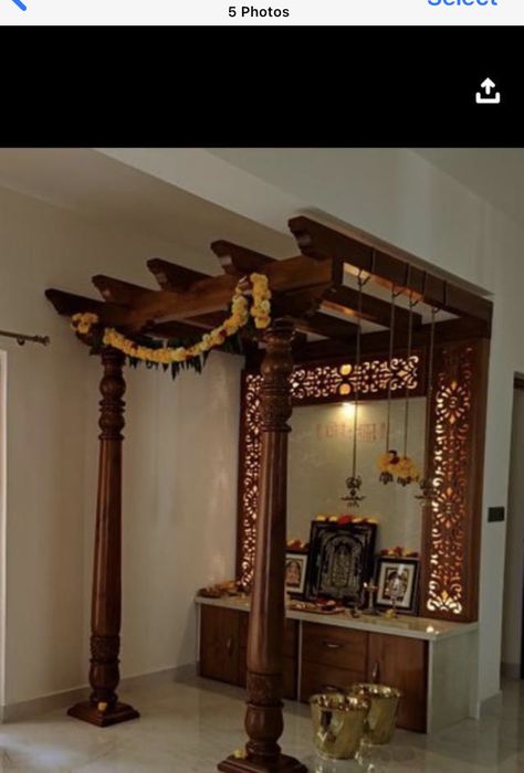 Devara Mane Design, House Temple Design Indian, Puja Room Design Indian, Pooja Shelf, Mandir Ideas, Small House Design Kerala, Mandir Designs, Pooja Unit, Pooja Door Design