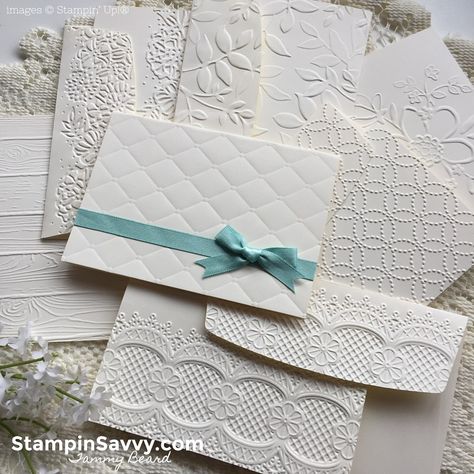 Craft Paper Cards, Stampin Pretty, Embossing Techniques, White Cards, Creative Card, Handmade Paper Crafts, Embossed Cards, Embossing Folders, Card Tutorials