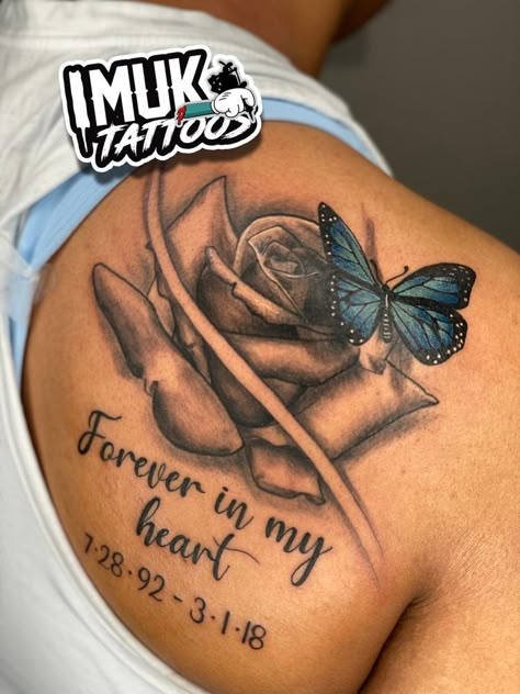 Tattoo Dedicated To Grandma, Rest In Peace Tattoos Black Women, Back Shoulder Tattoos For Women Unique, Pretty Tattoos For Women Thigh Piece, Unique Pretty Tattoos Beautiful, Small Tattoos Butterfly, Birth Tattoos, Female Hand Tattoo, Tattoo Ideas Female Hand