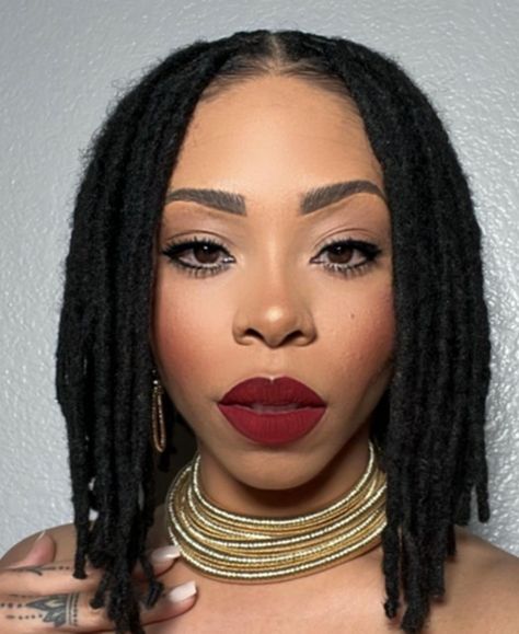 Locs And Fashion Black Women, Cut Locs Styles, Sleek Loc Styles, Loc Styles For Shoulder Length Locs, Loc Low Ponytail Styles, Loc Sizes Black Women, Protective Loc Styles For Women, Loc Fro, Loc Bob Dreads Black Women