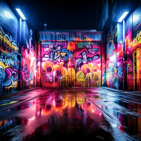 Techno City Aesthetic, Vibes Background, Graffiti School, Music Studio Background, Aesthetic Backgrounds For Edits, Neon Backgrounds Aesthetic, Colorful City, Wall Graffiti, Backgrounds For Editing