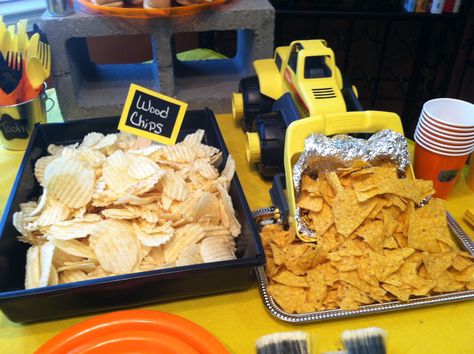 Construction Party Chips  Wood Chips Transportation Birthday Party Ideas, Tools Birthday Party, Construction Birthday Party Food, Dump Truck Birthday Party, Construction Baby Shower, Transportation Birthday Party, Construction Theme Birthday Party, 2nd Birthday Party For Boys, Transportation Birthday