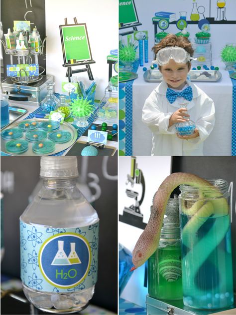 Kids Party Ideas: A Mad Scientist Science Birthday - BirdsParty.com Mad Scientist Birthday Party, Science Party Ideas, Science Themed Party, Science Birthday Party Ideas, Scientist Birthday Party, Mad Scientist Birthday, Mad Science Party, Scientist Birthday, Science Birthday Party