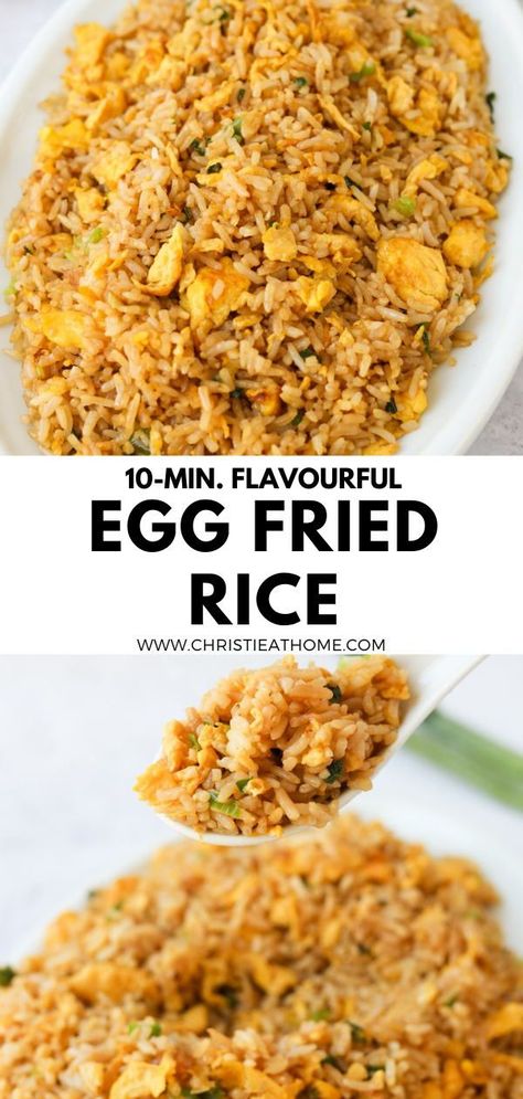 10 minute Easy Egg Fried Rice. Delicious, simple fried rice seasoned with soy sauce and sesame oil with eggs and green onions. This only requires 6 ingredients! #asian fried rice #chinese fried rice recipe #egg fried rice recipe easy #egg fried rice recipe easy videos Rice With Soy Sauce, Rice Recipe Easy, Chicken Manchurian, Homemade Fried Rice, Jasmine Rice Recipes, Fried Rice Recipe Easy, Rice Side Dish Recipes, Fried Rice With Egg, Making Fried Rice