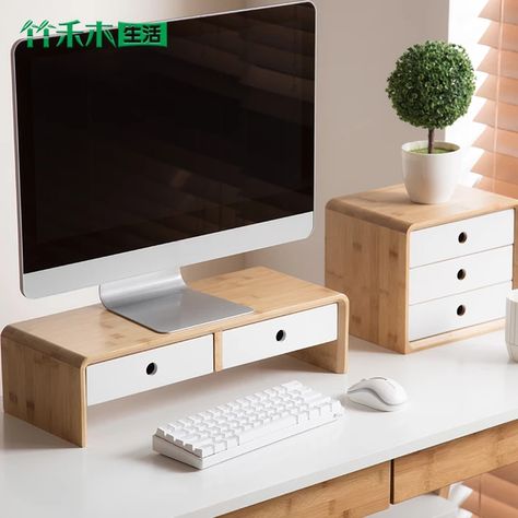 Computer Riser Display Desktop Drawer Storage Box Desk Shelf Notebook Monitor Stand _ - AliExpress Mobile Office Stationary Organization, Monitor Stand Diy, Electronics Aesthetic, Desktop Ideas, Computer Riser, Home Shopping List, Desktop Drawers, Office Stationary, Monitor Riser