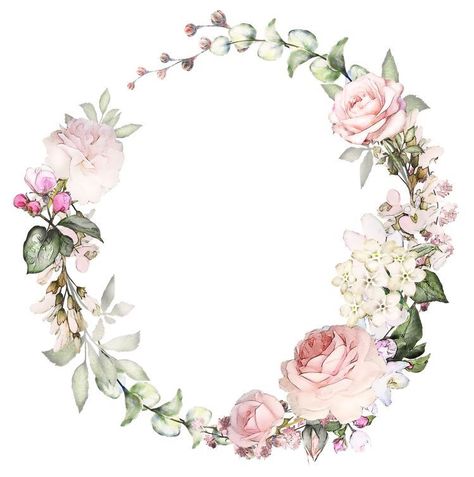 Watercolor Flower Prints, Pink Wreath, Free Pdf Pattern, Floral Border Design, Pola Sulam, Rose Wreath, Floral Border, Flower Backgrounds, Flower Frame