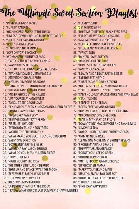 90 the best songs for a sweet sixteen. Things To Have At Your Sweet 16, 18th Birthday Song Playlist, Sweet 16 Planning Checklist, Sweet 16 Songs List, Sweet 16 Schedule Of Events, Planning A Sweet 16 Checklist, Sweet Sixteen Color Theme, 16 Birthday Playlist, Sweet Sixteen Checklist