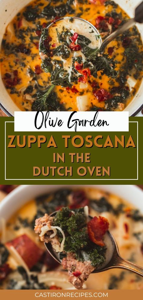 Zuppa Toscana Dutch Oven, Dutch Oven Zuppa Toscana, Zuppa Toscana Soup Dutch Oven, Dutch Oven Italian Recipes, Cast Iron Soup Recipes, Dutch Oven Soups And Stews, Dutch Oven Recipes Soup, Winter Dutch Oven Recipes, Dutch Oven Recipes Dessert