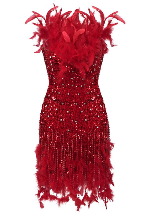 Strapless Feather Crystal Sequin Dress Red DESIGN: Color: Red Strapless design Sleeveless Sequined Feather detail Tassel detail Embellished with rhinestones Concealed zipper at back Gentle Dry Clean Only Length: Mini MATERIAL: Polyester + Cotton Delicate sewing and hemming by durable needle lockstitch machine. YKK zipper (known as the most durable and reliable zippers manufactured today). To maintain the beauty of your garment, please follow the care instructions on the attached label. Colour may vary due to lighting on images. The product images (without model) are closest to the true color of the item.     * Order one size up for a relaxed fit. * Pay special attention on measurements to ensure proper fit. * If you are between two sizes the larger one is recommended. 70s Dress Party, Sequence Outfits, Sequin Dress Red, Fall Going Out Outfits, Feather Dresses, Fire Queen, Graduation Dress College, Medieval Dresses, Outfits College