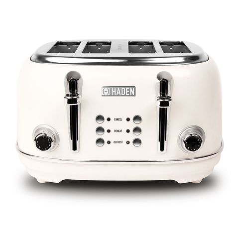 Haden Heritage 4 Slice Toaster, White | Leekes Retro Toaster, Stainless Steel Toaster, Frozen Waffles, Breakfast Routine, English Muffin, Steel House, Bagels, Small Kitchen Appliances, Small Appliances