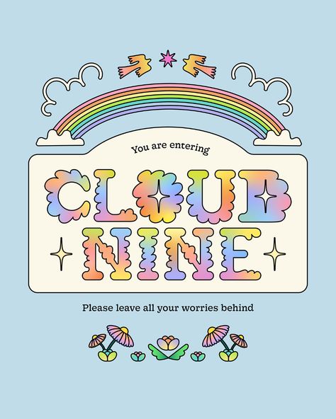 Day Off On Cloud Nine Illustration on Behance Cloud Graphic Design Illustrations, Cute Graphic Poster, Cute Graphic Design Poster, Kidcore Graphic Design, Cloud Poster Design, Astrology Typography, Cloud Illustration Design, Cute Cloud Illustration, Clouds Graphic Design