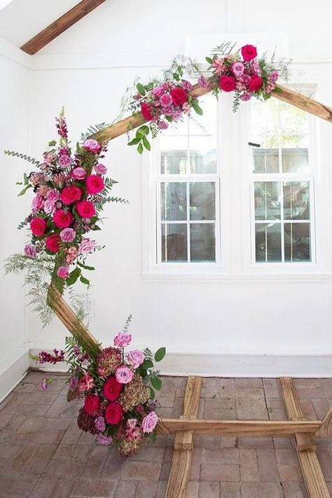 DIY Hexagon Ceremony Arch Floral Arrangement | Decor ideas on a budget | Click on the link to see more diy and cheap wedding ideas and inspiration on TheBudgetSavvyBride.com Diy Floral Wedding, Floral Wedding Arch, Wedding Arches Outdoors, Hexagon Wedding, Wedding Ceremony Arch, Wedding Arch Flowers, Wedding Planning Timeline, Budget Friendly Wedding, Wedding Planning Guide