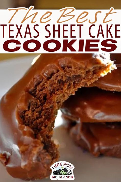 When I first started thinking about WHAT to make for this crazy, crazy awesome, week of #Choctoberfest I could not get Texas Sheet Cake Cookies out of my head. Why? I guess I wanted a chance to make something I’d never eaten before and that not everyone else would be making. I wanted something new and different to eat and I found what I was looking for in Texas Sheet Cake Cookies. | @LttlHouseBigAK #bestsheetcakecookies #easysheetcakecookies #bestchristmascookies #christmascookieswap Best Chocolate Cookies, Sheet Cake Cookies, Cake Cookies Recipe, Texas Sheet Cake Cookies, Texas Sheet, Cookies From Scratch, Chocolate Cake Cookies, Texas Sheet Cake, Chocolate Sheet Cake