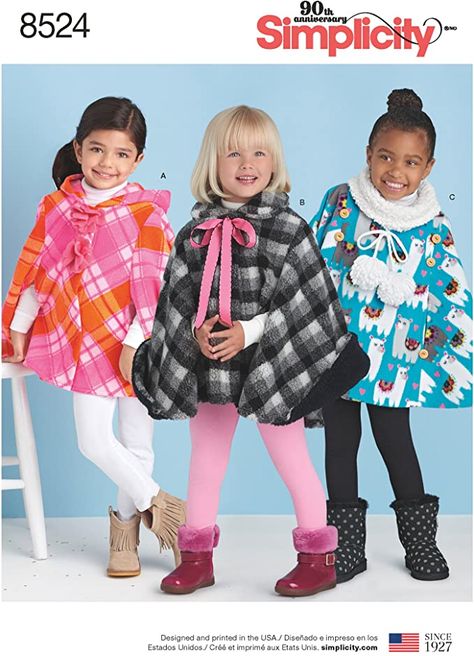 Simplicity Creative Patterns US8524A Sewing Pattern Children Dress, Small/Medium/Large : Amazon.ca: Home Fleece Poncho Pattern, Fleece Sewing Patterns, Poncho Sewing Pattern, Capelet Coat, Poncho Pattern Sewing, Girls Poncho, Fleece Poncho, Kids Poncho, Sewing Fleece