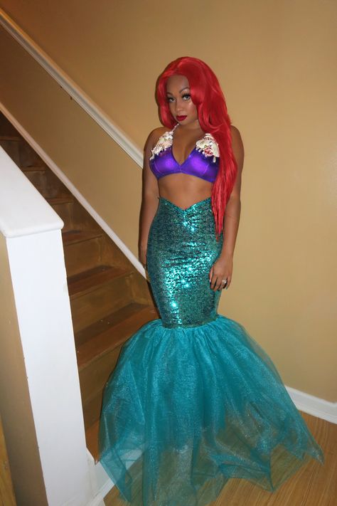 Ariel Costume Black Women, Black Ariel Costume, Little Mermaid Outfit For Women, Little Mermaid Adult Costume, Diy Ariel Costume, Ariel Fancy Dress, Ariel The Little Mermaid Costume, Ariel Costume Diy, 2022 Costume Ideas