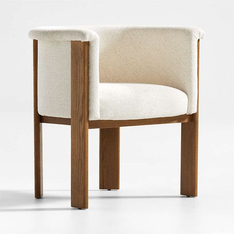 Axel Upholstered Curved Back Dining Chair + Reviews | Crate & Barrel Cream Upholstered Dining Chairs, Curved Back Dining Chair, Wood Slab Table, Stylish Dining Room, Wooden Armchair, Dining Room Chairs Modern, Crate Barrel, Curved Back, Chair Style