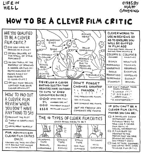 How to be a clever film critic - Matt Groening. Film Criticism, Life In Hell, Underground Comix, Film Critic, Eye Quotes, Film Story, Matt Groening, Film Studies, Film School