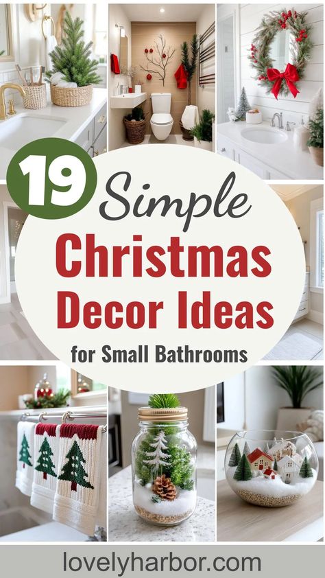 19 Simple Christmas Decor Ideas for Small Bathrooms 2 Christmas Decor Ideas For Bathroom Diy, Small Christmas Bathroom Decor, Decorating Small Trees For Christmas, Bathroom Decor Christmas Ideas, Christmas Powder Room Decor, Xmas Bathroom Decor Ideas, Christmas Decor In Bathroom, Powder Room Christmas Decor, Christmas Bathroom Decor Ideas Simple