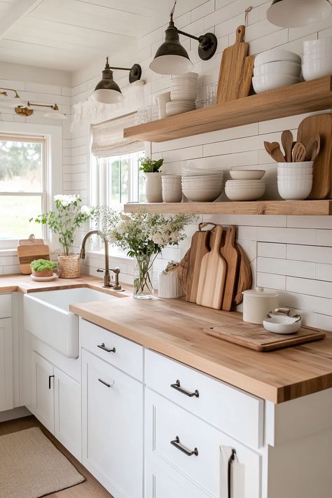 Kitchen Backsplash With Butcher Block, Backsplash With Butcher Block Countertop, Backsplash With Butcher Block, Butcher Block Countertop, Black Backsplash, Modern Bathroom Remodel, Arabesque Tile, Metallic Backsplash, Industrial Style Kitchen