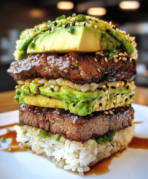 Asian Steak, Teriyaki Steak, Steak Burger, Avocado Rice, Steak And Rice, Teriyaki Beef, Around The World Food, Marinated Beef, Grilled Beef