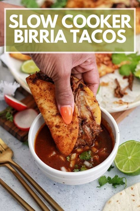 Slow Cooker Birria Tacos, Slow Cooker Birria, Barrio Tacos, Birria Tacos Recipe, Easy Crockpot Meals, Beef Birria Recipe, Meals Crockpot, Healthy Taco Recipes, Short Ribs Slow Cooker