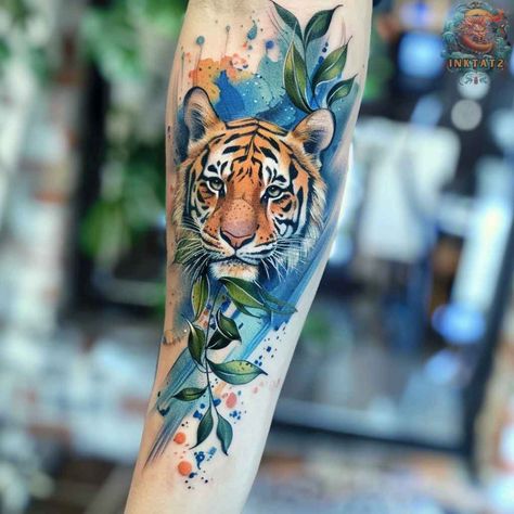 Celebrating Women and Their Unique Feminine Tiger Tattoos – 48 Designs - inktat2.com Tiger Tattoo Designs, Tattoo Colors, Geometric Tiger, Tiger Tattoos, Colorful Tattoo, Watercolor Tiger, Henna Stencils, Tiger Tattoo Design, Tatuaje A Color