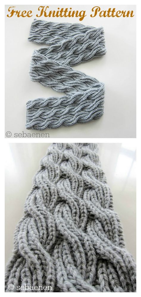 Reversible Cabled Brioche Stitch Scarf Free Knitting Pattern #freeknittingpattern  #knittingscarf  #cableknitting  #knittingpatterns Knit Cable Scarf Pattern Free, Brioche Cable Knitting, Reversible Stitches Knitting, Wave Knitting Pattern Free, Free Cable Knit Scarf Pattern, Knit Reversible Scarf Pattern, Brioche Scarf Pattern, 3 Color Knitting Pattern, Brioche Knit Scarf